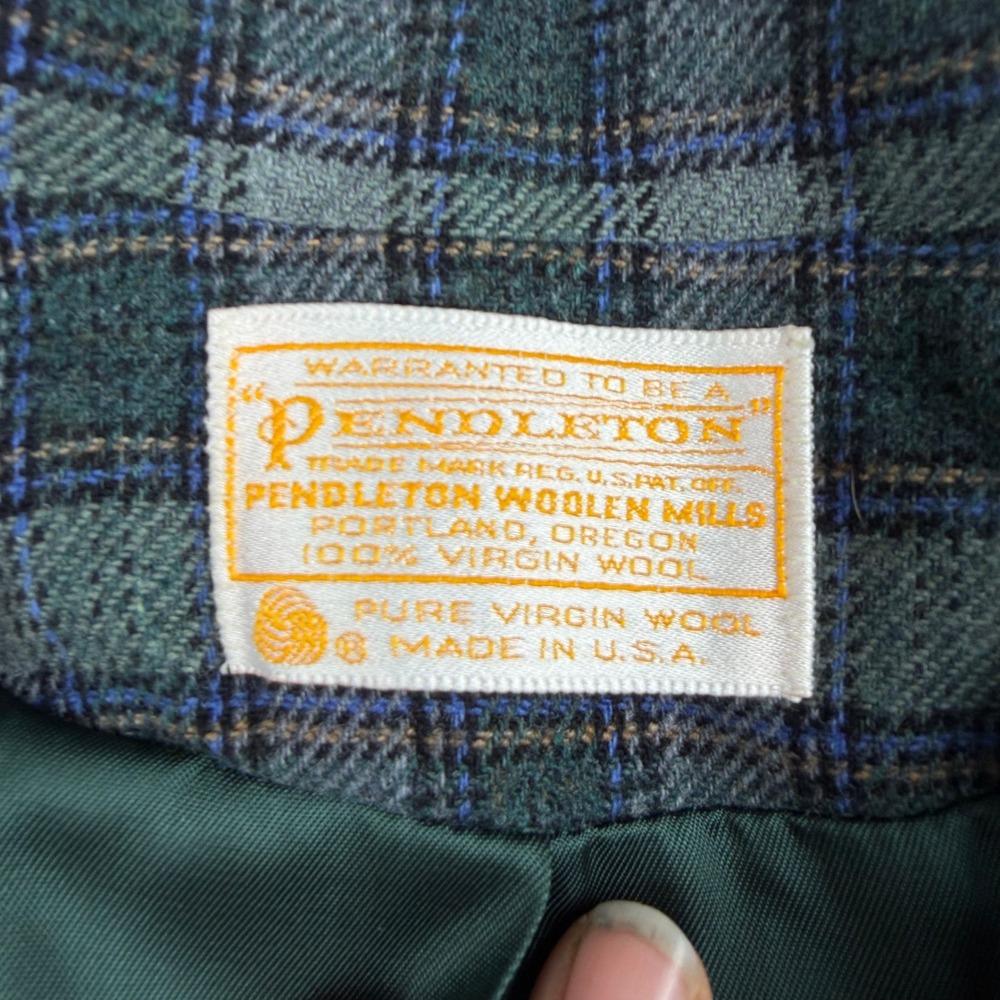 Vintage Pendleton Wool Skirt Suit Green Blue Plaid Blazer Set Made in USA - Picture 6 of 12
